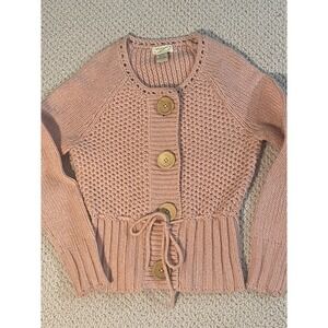 Kenji Y2K Soft Wool Knit Sweater Preppy Cottagecore Wood Buttons. Size S.  EUC